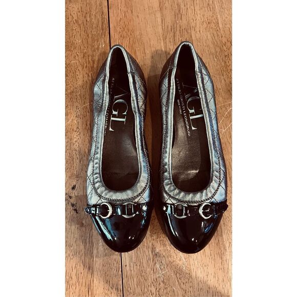 AGL Attilio Giusti Leombruni Gold Black Leather Ballet SHoes Flats Size EU 36 US - Picture 8 of 10
